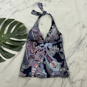 Tommy Bahama Womens Tankini Top Size S Blue Red Paisley Floral Halter Swim